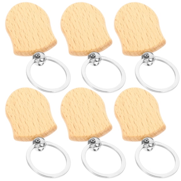 RUNROTOO 6Pcs Small Keyring Hoop Wood Keychain Blank for Diy Craft Projects
