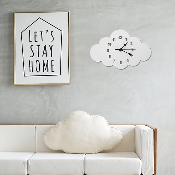 RUNROTOO Creative Wall Clock 1Pack Cloud Shaped for Nursery White Wood