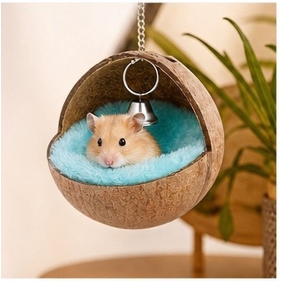 RUNROTOO Small Pet Cave Bed with Coconut Shell and Cotton Material, Warm Nest for Indoor Cage, Multi