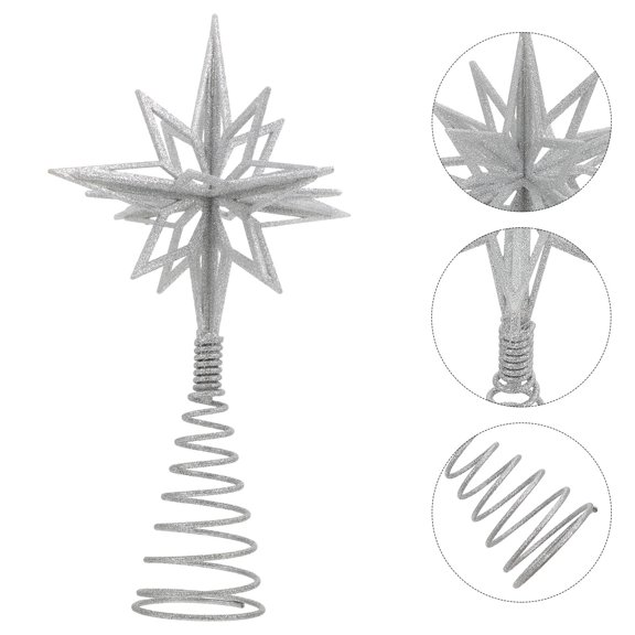RUNROTOO Tree Decoration 1Pcs 32x7.9in Silver Iron Star Treetop Decor for Christmas Party Home Decor
