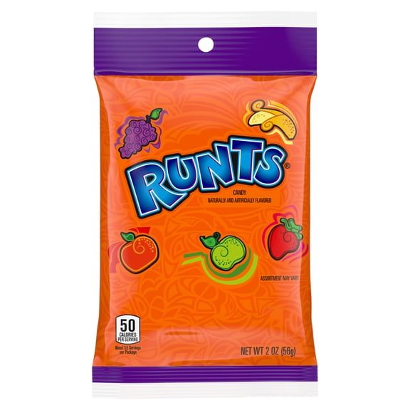 Runts Hard, Chewy & Fruity Candy, Peg Bag, 2.08 oz