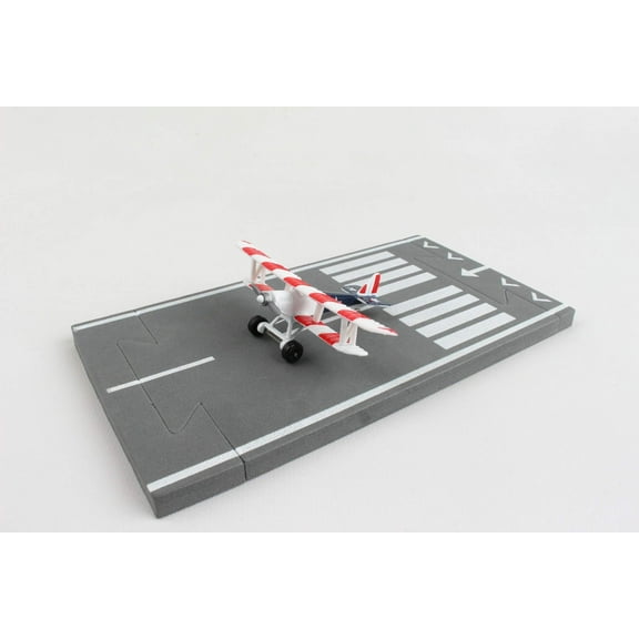 Curtiss JN-4 Training Aircraft Red & White w/Blue Tail "US Flag Livery" with Runway Section Diecast Model Airplane by Runway24