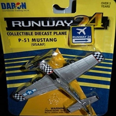 North American P-51 Mustang Fighter Aircraft Silver Met "US Army Air Force" w/Runway 24 Sign Diecast Model Airplane by Runway24
