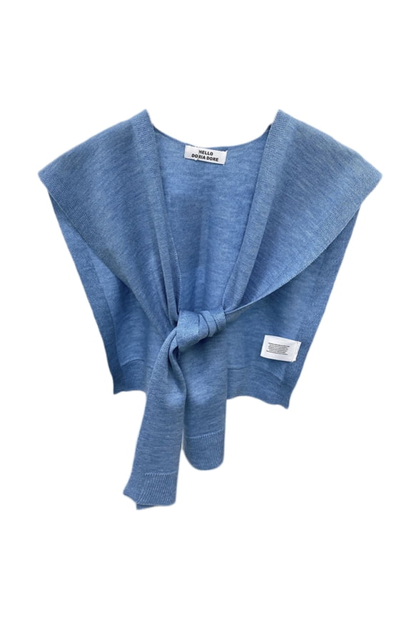 Women Autumn Knit Shawl Scarf Solid Color Tie Knot Front Shoulder Wrap Cardigan Sweater Cape Detachable False Collar