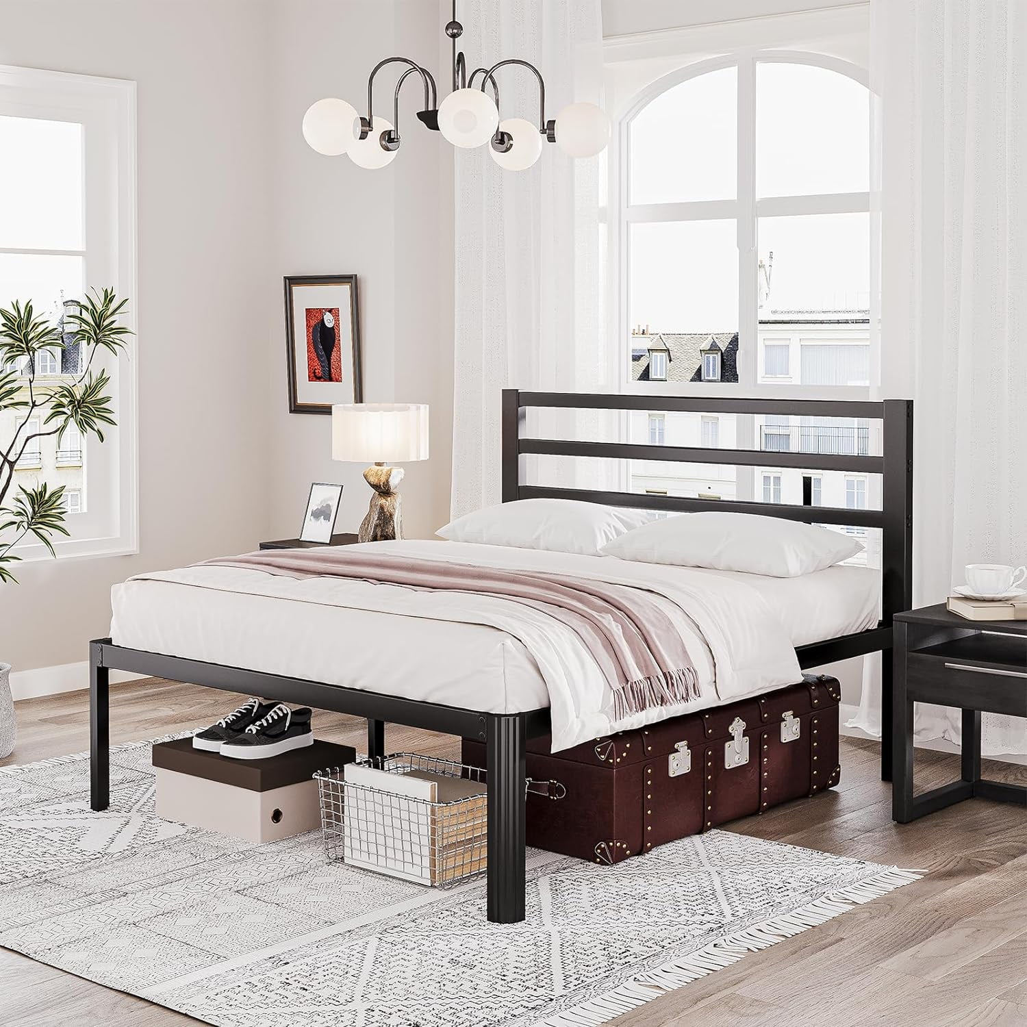 RUO Twin XL Metal Bed Frame with Headboard, 18 Inch Heavy Duty Platform