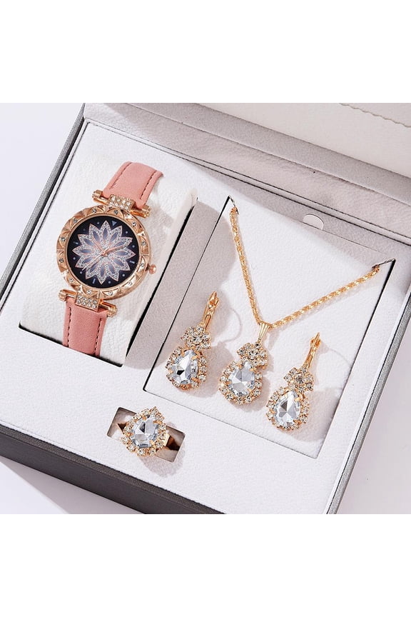4pcs/set Watches Women Leather Band Casual Women's WristWatch Bracelet Gift/Y