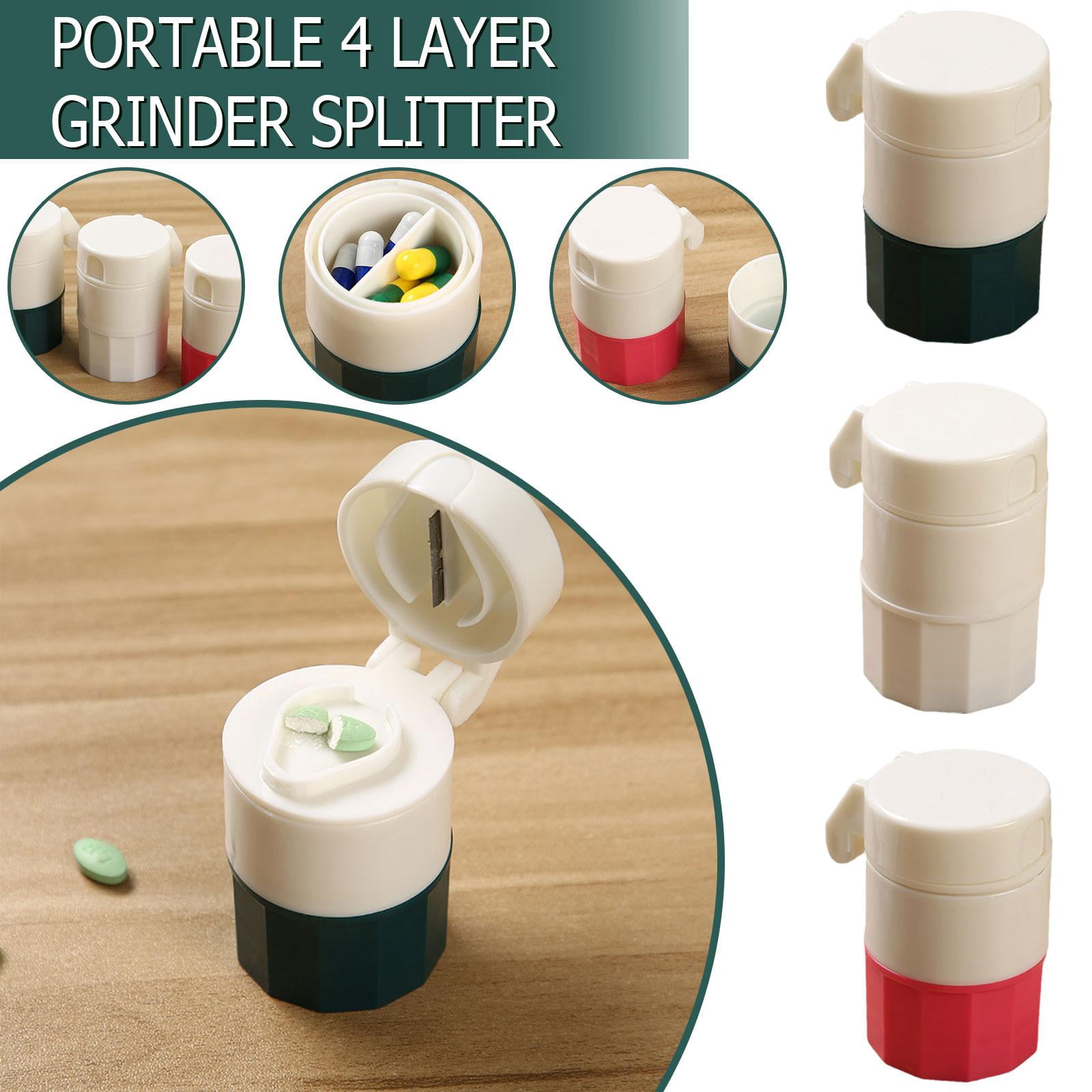 RUOYING WNPXQNT Portable 4 Layer Pill Cutter Grinder Tablet Splitter Cuts Crusher and Crushes and Case Storage J4G6 Drugs Vitamins, Pills, Table W6G6