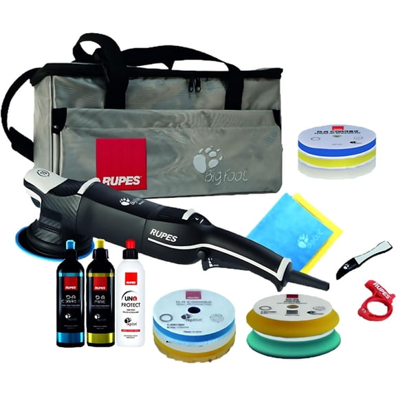 RUPES Bigfoot LHR15V/LUX Mark V Random Orbital Polisher Kit for Car Detailing & Removing Scratches Pad Slipping Prevention Improved Control Anti-Spinning Ring Includes Tools Bag