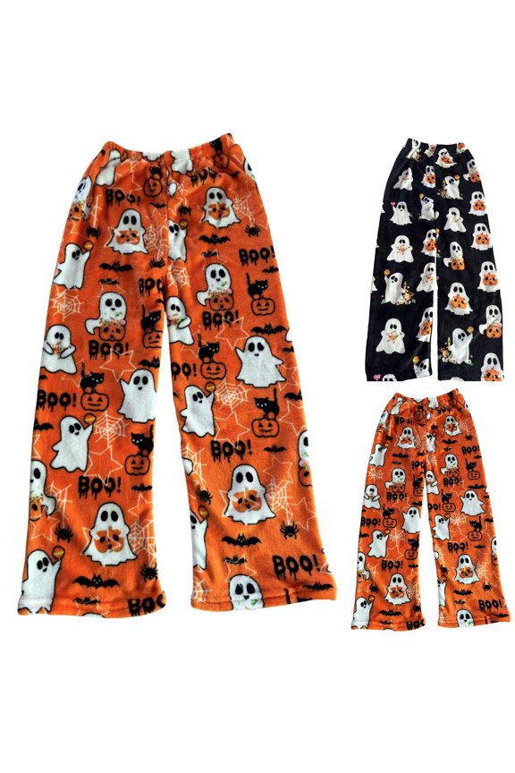 Cute Womens Fall Pajamas Elastic Flannel Halloween PJs Women Wide Leg Pajama Pants Women Loose Fit, Black, XL