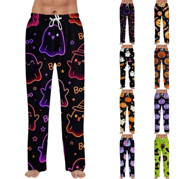 RUPKUL Men Halloween Costume Drawstring Halloween Pjs Men Ultra-Soft Men's Pajama Bottoms High Waist Wide Leg Pj Pants, XL