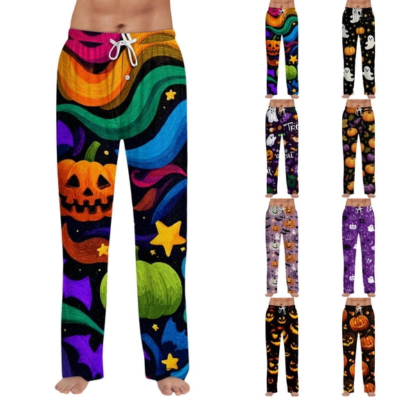 RUPKUL Men Halloween Costume Drawstring Halloween Pjs Men Ultra-Soft Men's Pajama Bottoms High Waist Wide Leg Pj Pants, XXXL