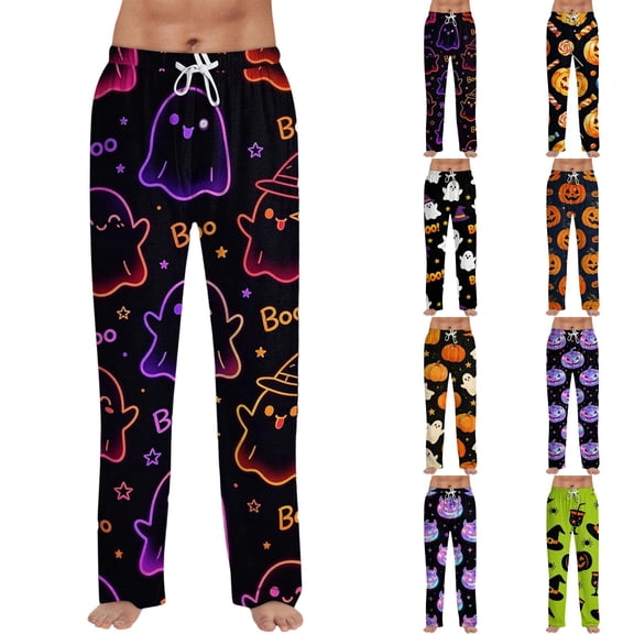 RUPKUL Mens Pajama Pants Drawstring Halloween Pjs Men Comfy Lounge Pants Men Loose Fit Adult Costumes Style Sleepwear, S