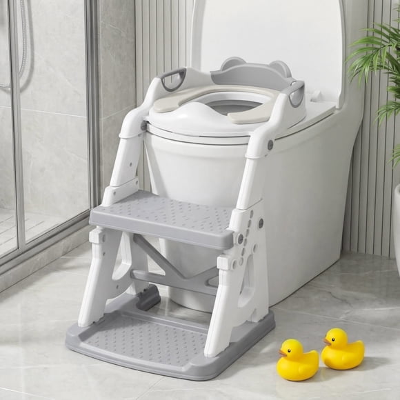RUPOUN Adjustable Potty Training Seat with Step Stool  Anti-Slip Pad, Splash Guard for Boys & Girls, Gray