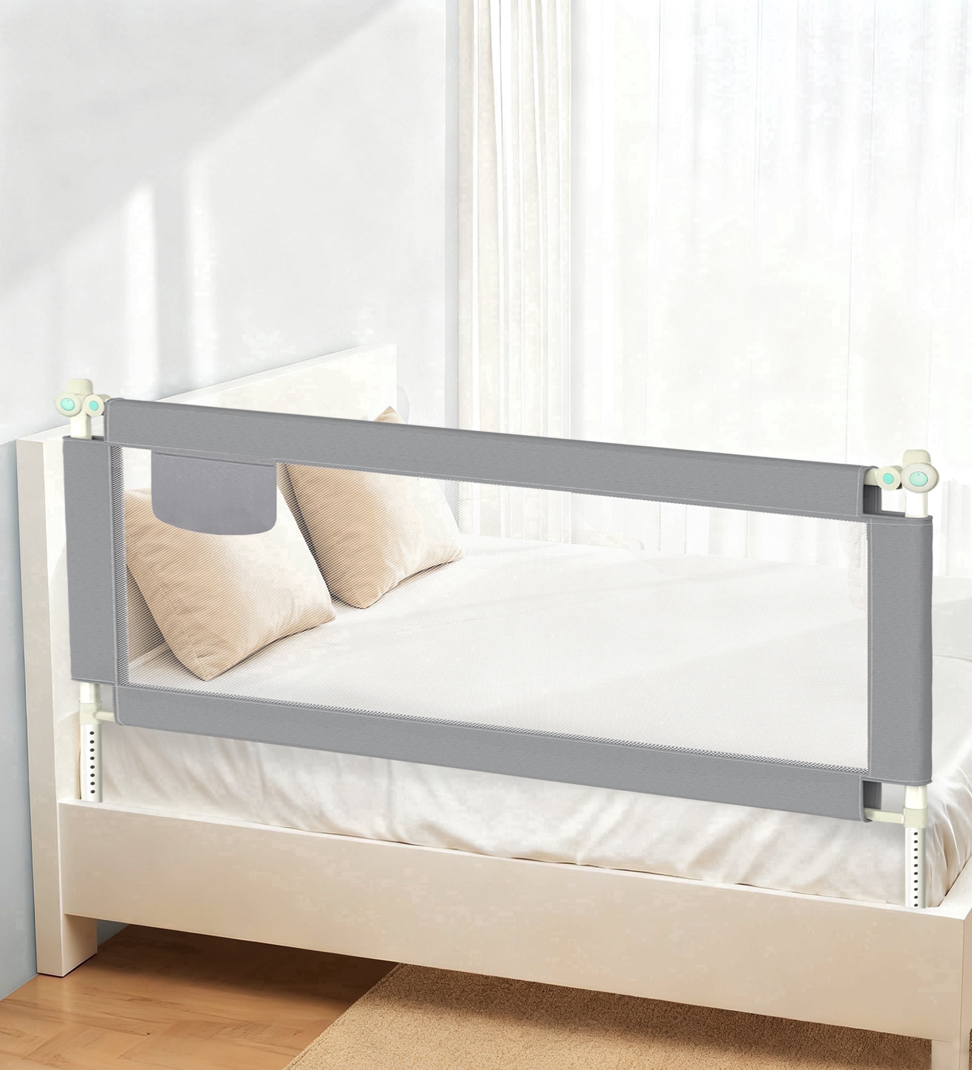 RUPOUN L-Shaped Toddler Bed Rail for Kids – Safety Guardrail, Universal Fit for Mattresses, Easy Installation, 1.5m Large Size, Gray