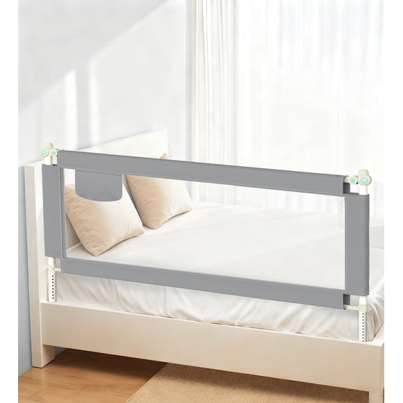 RUPOUN L-Shaped Toddler Bed Rail for Kids  Safety Guardrail, Universal Fit for Mattresses, Easy Installation, 1.5m Large Size, Gray