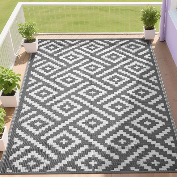 RURALITY Outdoor Rug 9x12 Feet Waterproof for Patio Clearance,Large Plastic Straw Mat for Camping,Porch,RV,Reversible, Easy to Clean,Light Coffee
