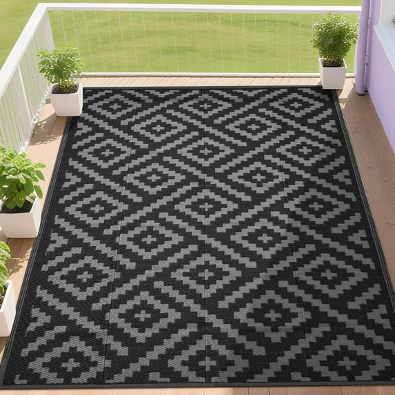 RURALITY Outdoor Rug 9x12 Feet Waterproof for Patio Clearance,Large Plastic Straw Mat for Camping,Porch,RV,Reversible, Easy to Clean,Light Coffee
