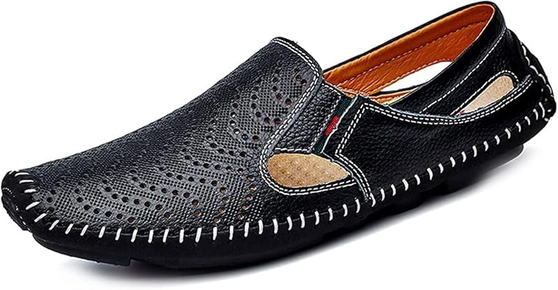 LOUECHY Men’s Leather Slip-On Loafers – Lightweight Driving Shoes For Casual Comfort