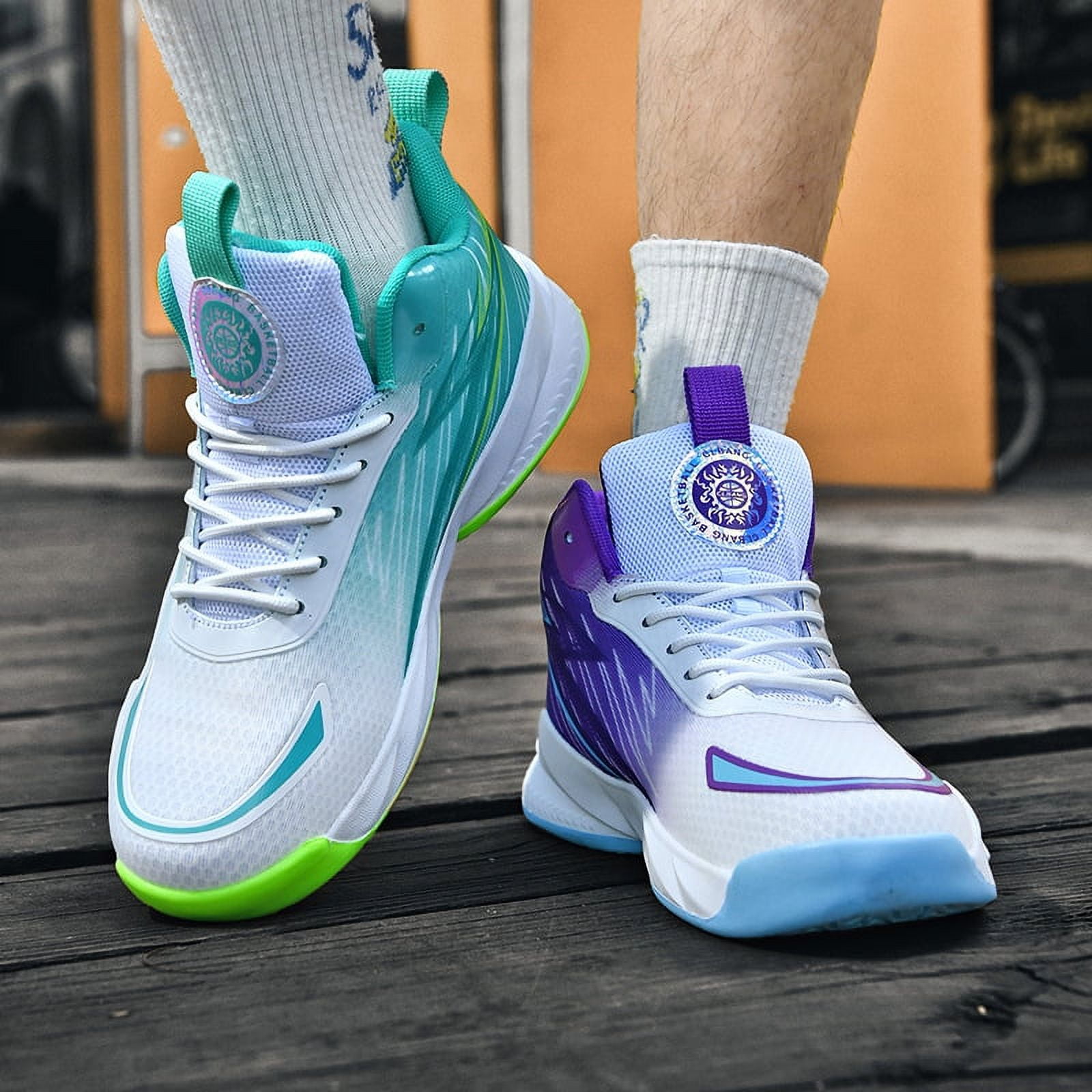 RURAN Men's High Top Basketball Shoes with Graffiti Style Sports Shoes ...