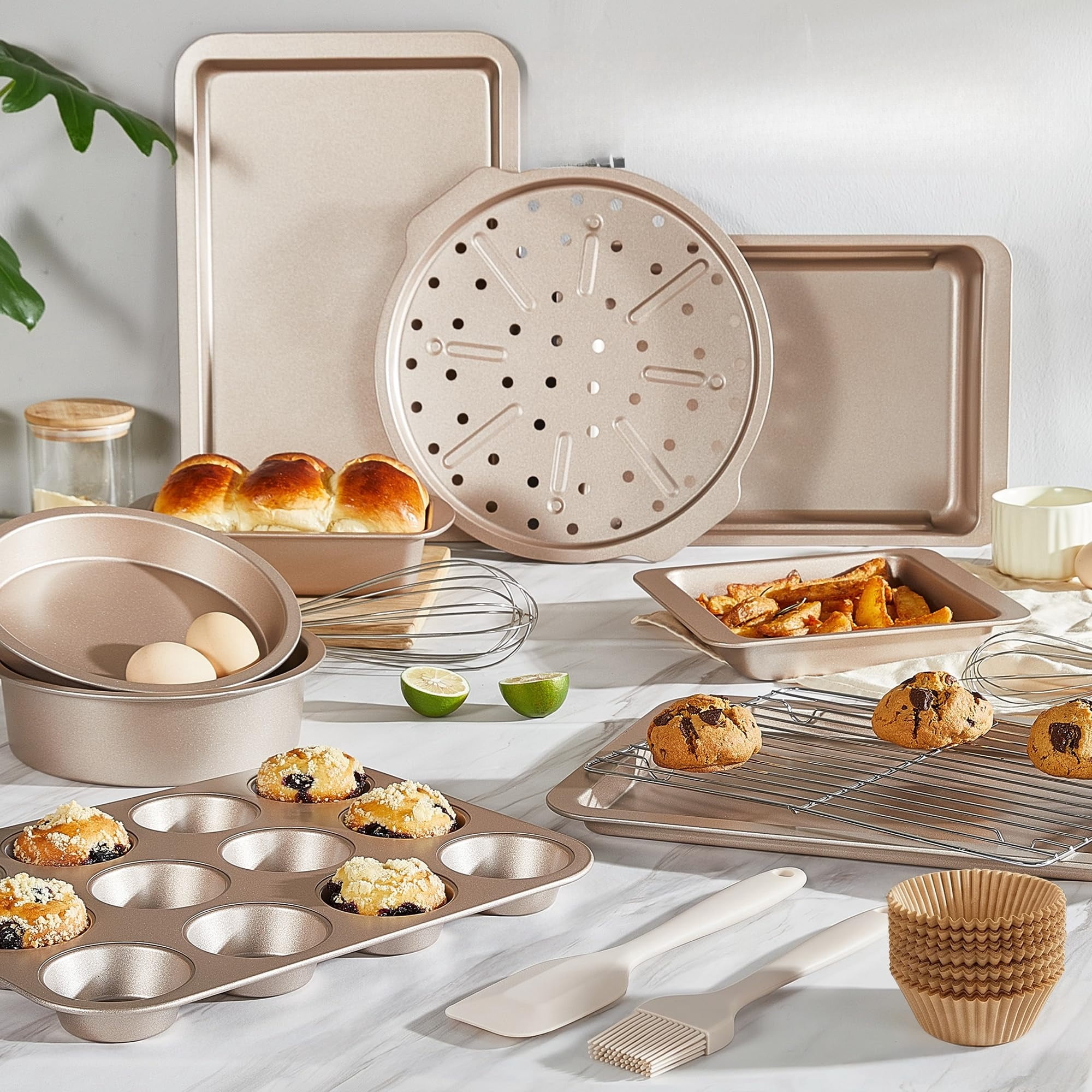 RUREN Nonstick Bakeware Sets,12 Pieces Baking Pans Set, 10 Real ...