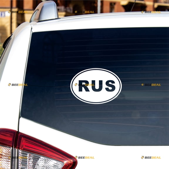RUS Oval Country Code Sticker Decal Vinyl Russian Russia - 2 Pack White 4" - For Car Boat Laptop Cup No Background Die-cut
