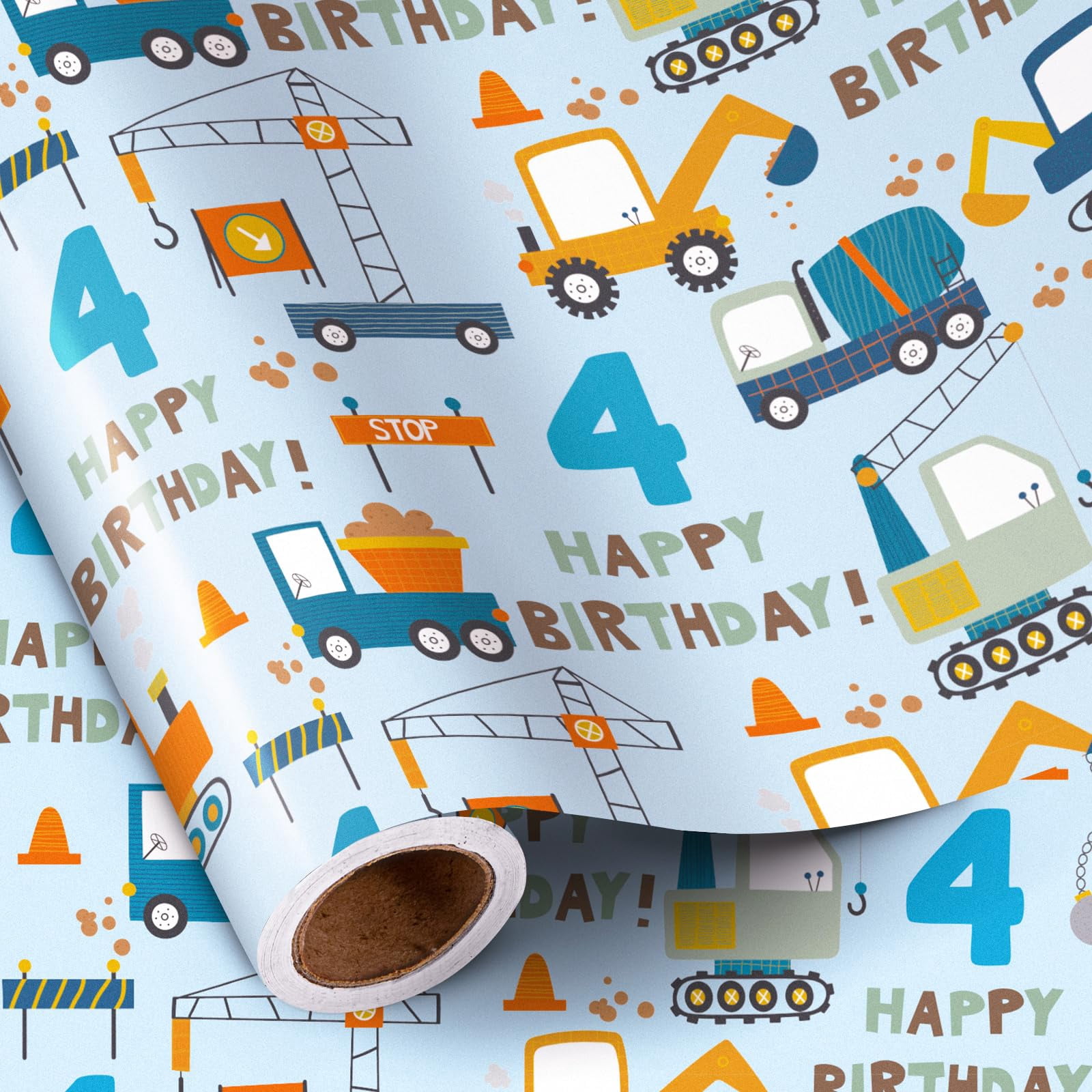 RUSPEPA 4th Birthday AJH3 Wrapping Paper for Boy Mini Blue
