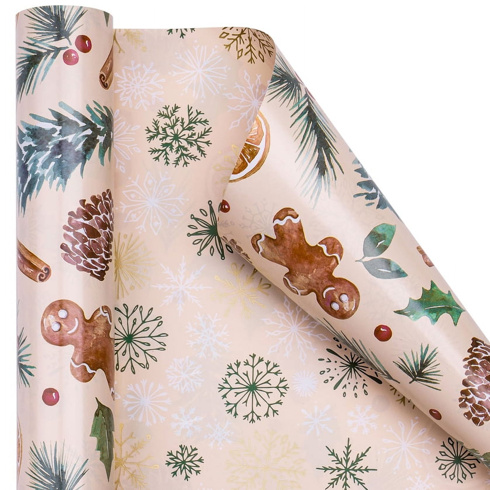 RUSPEPA Reversible Wrapping Paper Roll - Christmas Gingerbread and  Snowflake Pattern Great for Christmas, Party, Baby Shower - 17.5 Inches X  32.8 Feet 