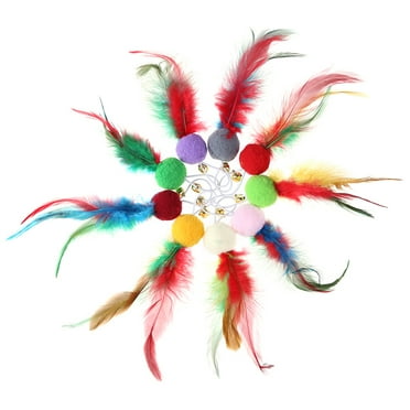 RUSR 12pcs Cat Teasing Stick Feather Pet Teaser Ball Interactive Replacement Toy
