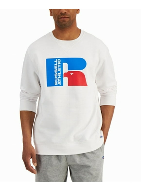 RUSSELL ATHLETIC Mens Ricardo White Logo Graphic Crew Neck Fleece Sweatshirt S