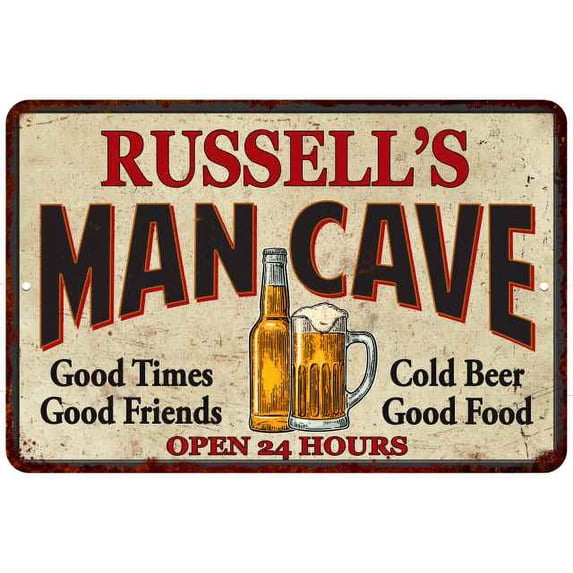 RUSSELL'S Man Cave Metal Sign Wall Decor Gift 8x12 208120011085