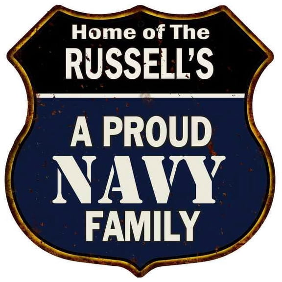 RUSSELL'S Proud Navy Family Sign Shield Metal 12x12 Gift 211110017093