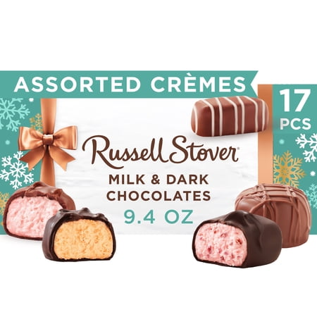 RUSSELL STOVER Christmas Assorted Crèmes in Milk & Dark Chocolate Gift Box, 9.4 oz. (17 Pieces)