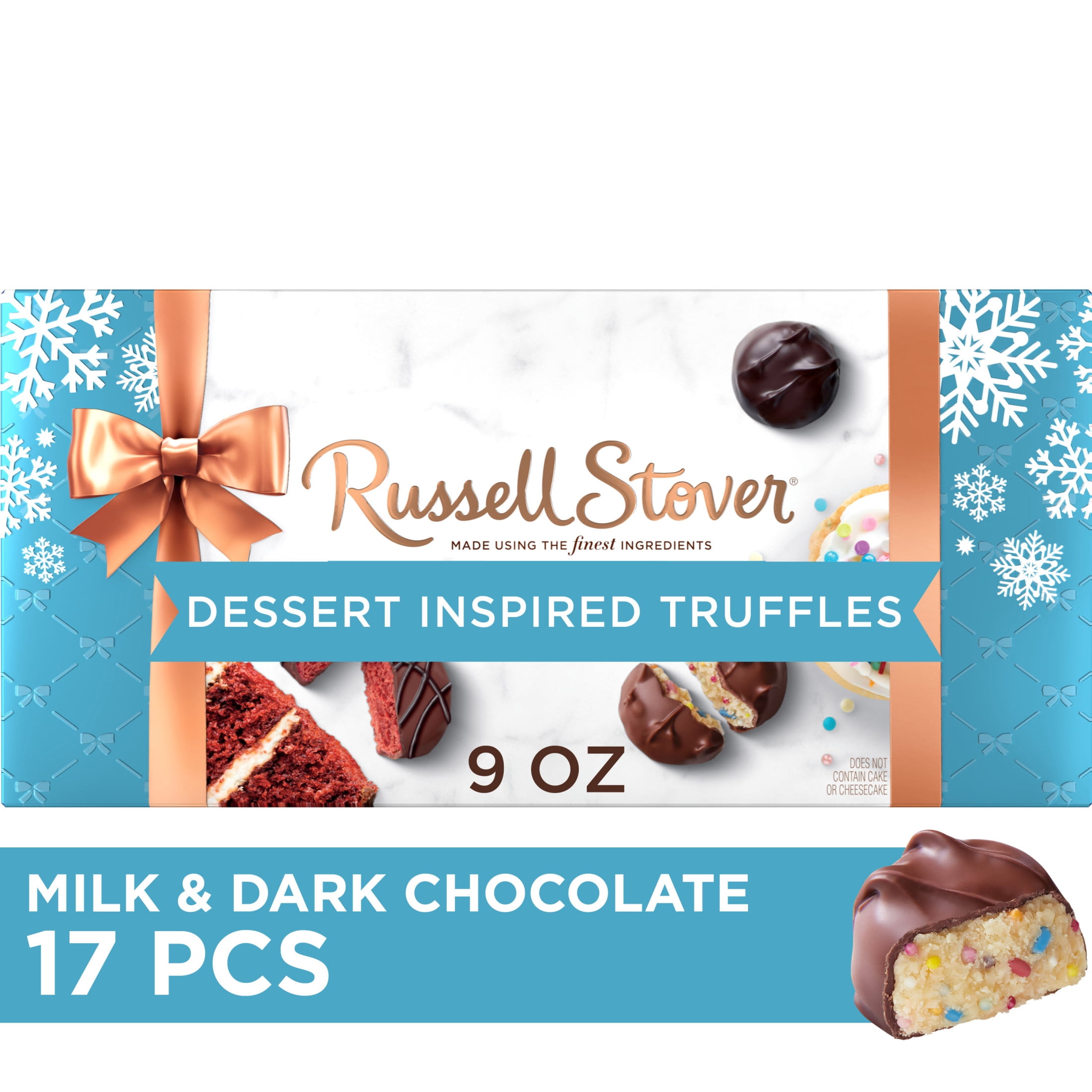RUSSELL STOVER Christmas Assorted Milk & Dark Chocolate Dessert Truffles Gift Box, 9 oz. (17 Pieces)