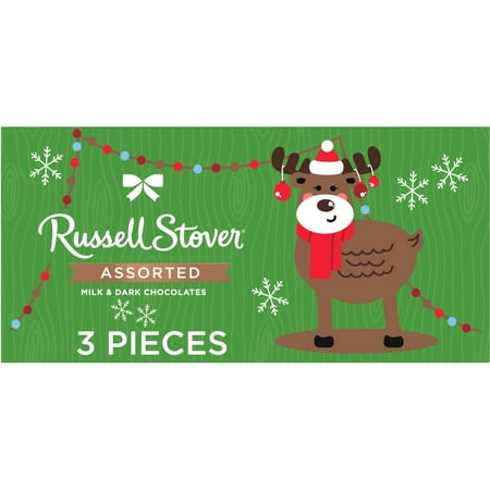 RUSSELL STOVER Christmas Assorted Milk & Dark Chocolate Reindeer Gift Box, 1.7 oz.
