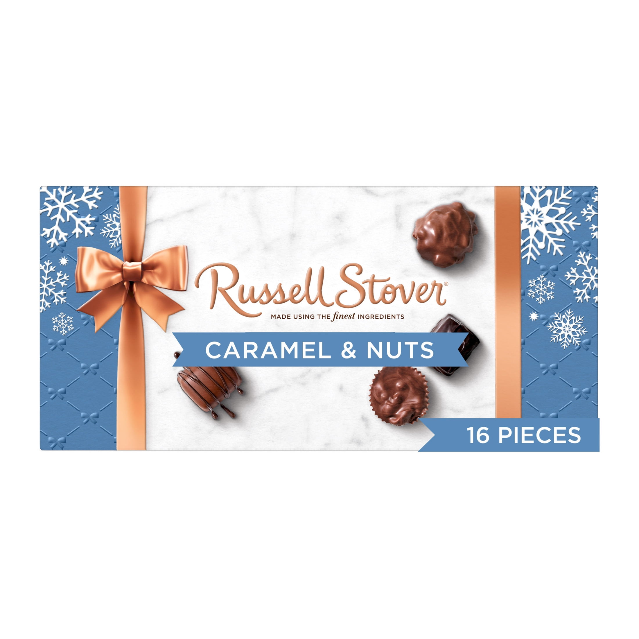 RUSSELL STOVER Christmas Caramels & Nuts in Milk & Dark Chocolate Gift Box, 9.4 oz. (16 Pieces)