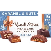 Russell Stover Christmas Caramels & Nuts in Milk & Dark Chocolate Candy Gift Box, 9.4 oz.