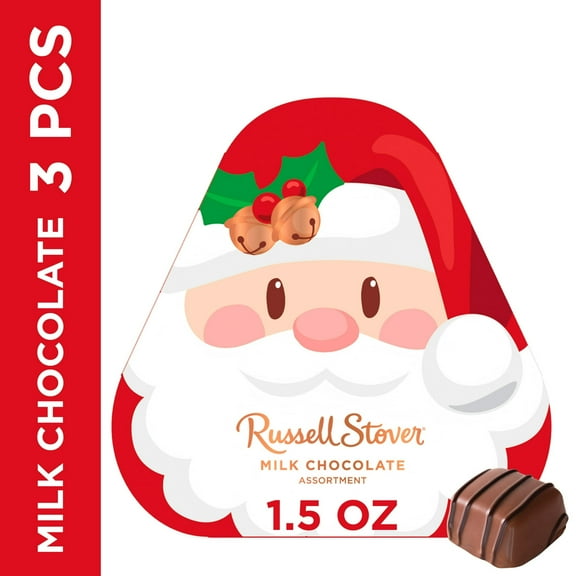 RUSSELL STOVER Christmas Chocolates Santa Gift Box, Assorted Milk & Dark Chocolate, 1.5 oz.(Pack of 2)