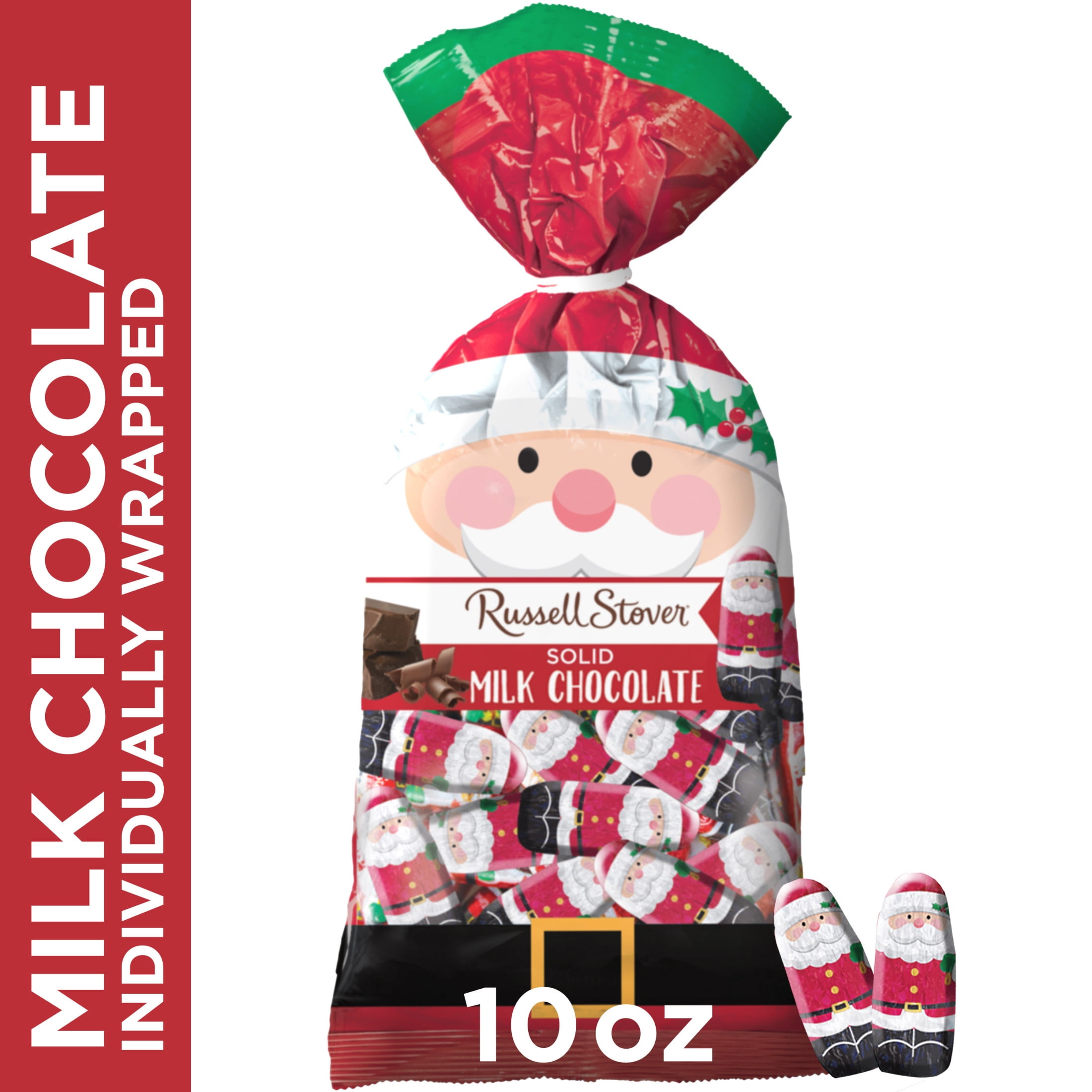 RUSSELL STOVER Christmas Foil-Wrapped Santa's in Solid Milk Chocolate Gift Bag, 10 oz. ( 40 Pieces)