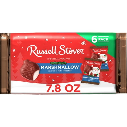 RUSSELL STOVER Christmas Milk Chocolate Marshmallow Ornament 6 Pack, 7.8 oz.