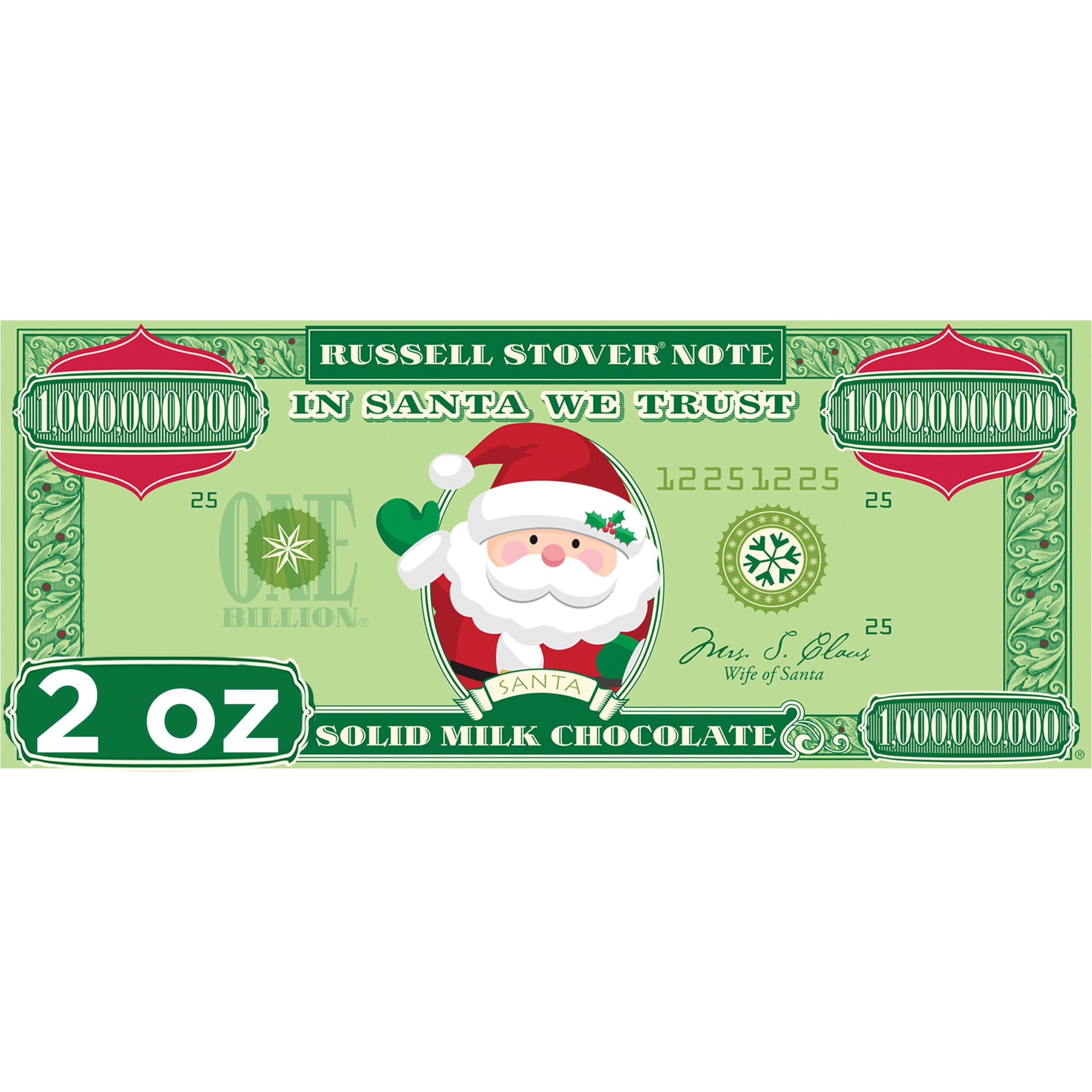 RUSSELL STOVER Christmas Santa Solid Milk Chocolate Money Bar, 2 oz.