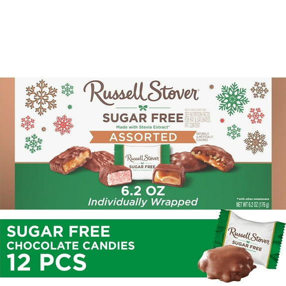 RUSSELL STOVER Christmas Sugar Free Assorted Chocolate Candy Gift Box, 6.2 oz.