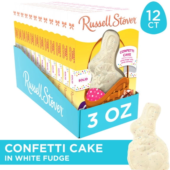 Russell Stover Confetti Cake White Fudge Easter Bunny Candy, 3 Oz, 12 Count