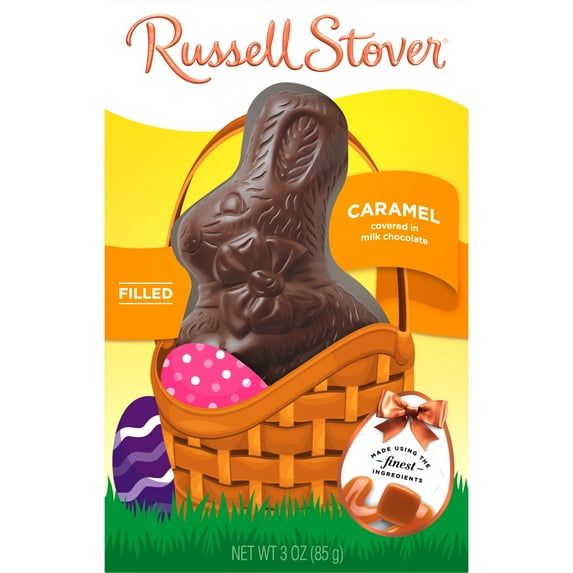 RUSSELL STOVER Easter Bunny Caramel Milk Chocolate Candy Rabbit, 3 oz.
