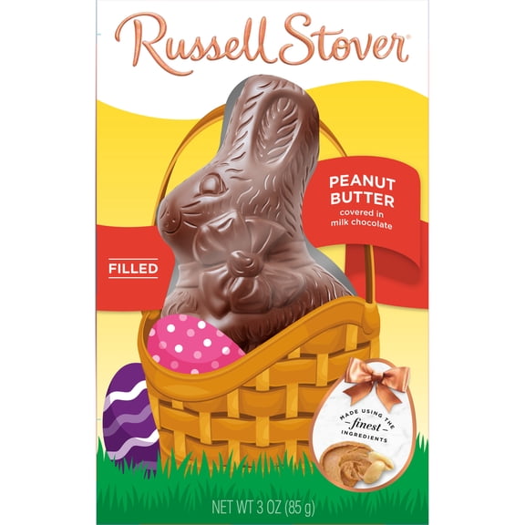 RUSSELL STOVER Easter Bunny Peanut Butter Milk Chocolate Candy Rabbit, 3 oz.