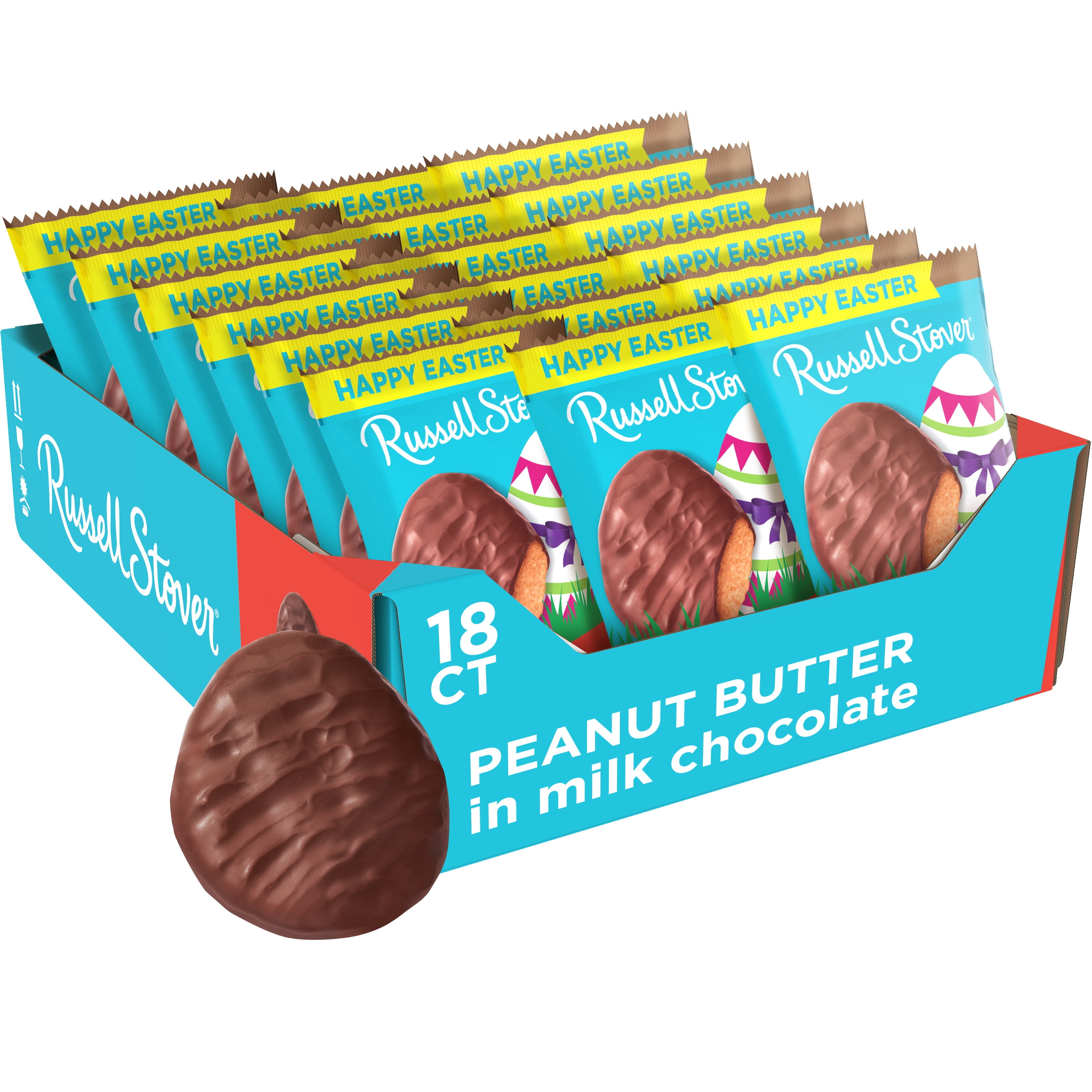 RUSSELL STOVER Easter Peanut Butter Milk Chocolate Easter Egg, 1.3 oz. (Pack of 18)