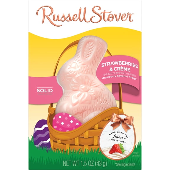 RUSSELL STOVER Easter Bunny Solid Strawberries & Crème Fudge Candy Rabbit, 1.5 oz.