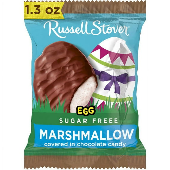 RUSSELL STOVER Easter Sugar Free Marshmallow Chocolate Candy Easter Egg, 1.3 oz. (Pack of 18)