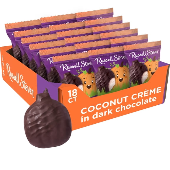 RUSSELL STOVER Halloween Dark Chocolate Coconut Crme Pumpkin, 1.3 oz. (Pack of 18)