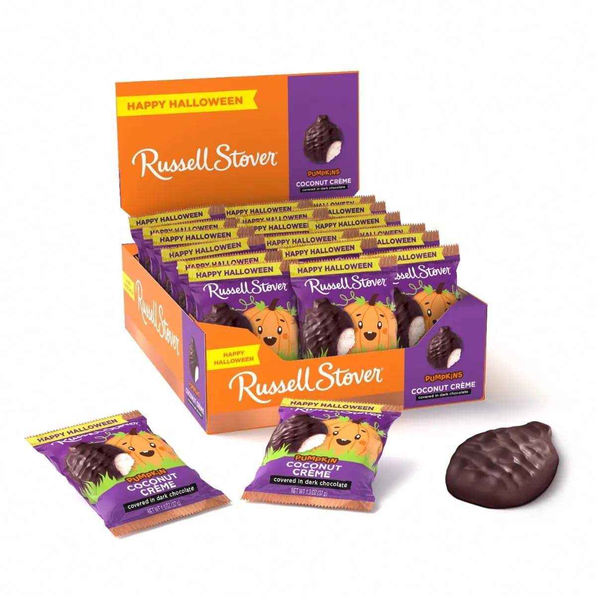 RUSSELL STOVER Halloween Dark Chocolate Coconut Crme Pumpkin, 1.3 oz. (Pack of 18)