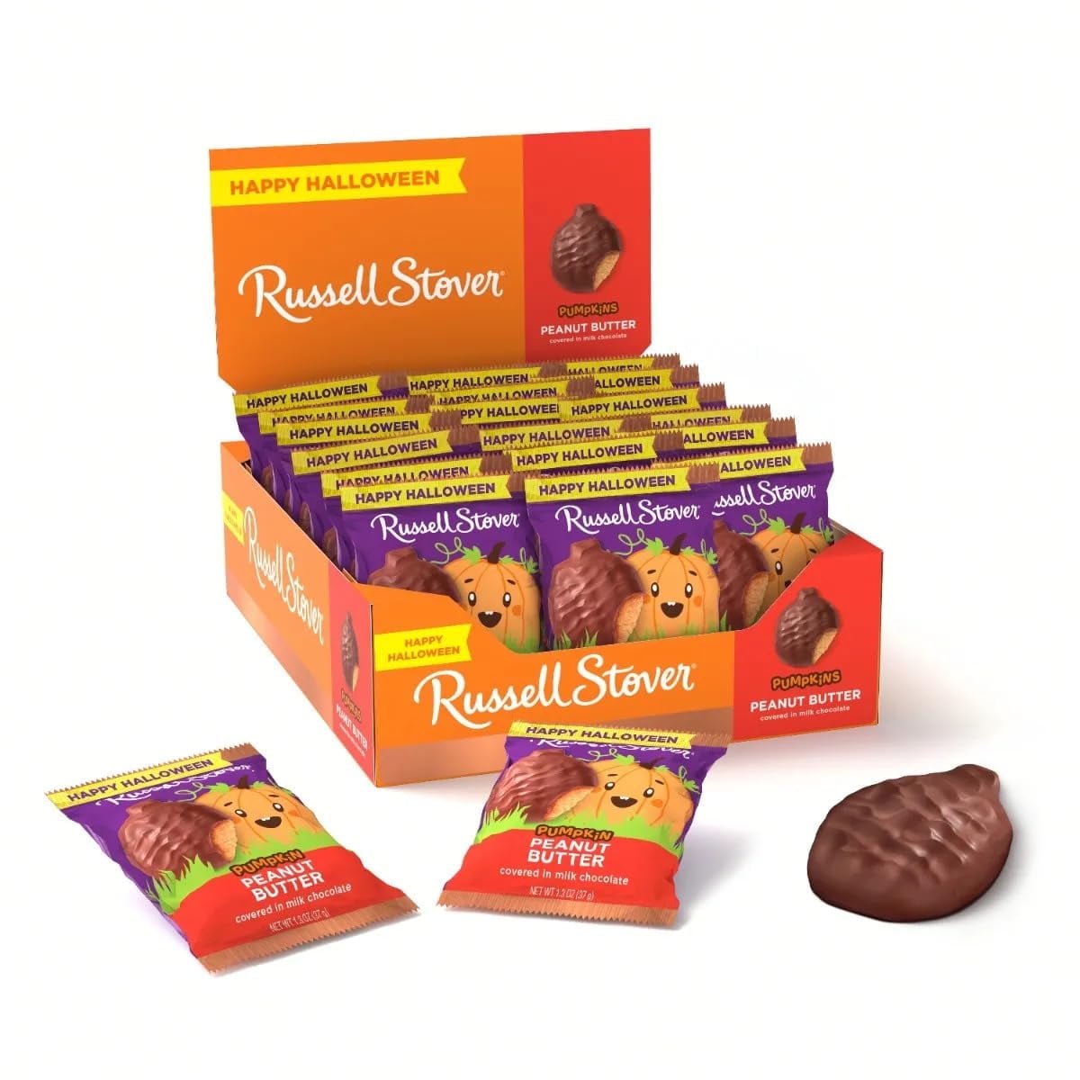 RUSSELL STOVER Halloween Milk Chocolate Peanut Butter Pumpkin, 1.3 oz. (Pack of 18)